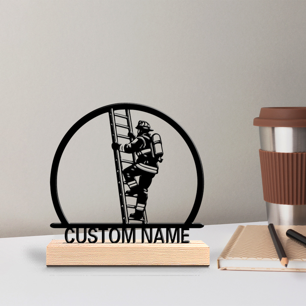 Home Office Logo - รูปปั้นนักดับเพลิงโลหะแบบสั่งทำพิเศษ 1 ชิ้น พร้อมฐานไม้ ของตกแต่งโต๊ะทำงานสุดโรแมนติก เหมาะเป็นของขวัญสำหรับผู้ชาย
