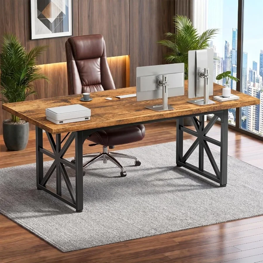 Home Office Work Table - โต๊ะทำงานผู้บริหารขนาด 71 นิ้ว โต๊ะคอมพิวเตอร์สำนักงานขนาดใหญ่สำหรับทำงานที่บ้าน สไตล์รัสติก