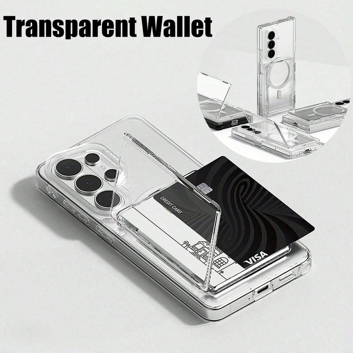 Document Holder Stand - 1 ชิ้น ที่ใส่บัตรแบบกระเป๋าสตางค์ใส Magsafe พร้อมขาตั้ง ใช้ได้กับโทรศัพท์ทุกรุ่น