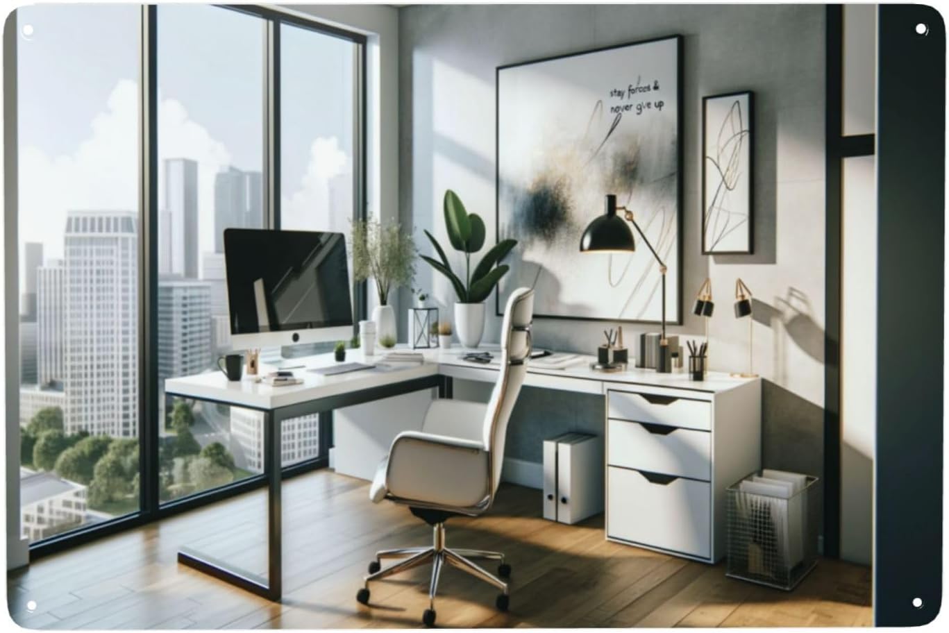 Home Office Room Inspiration - ป้ายโลหะตกแต่งผนังสไตล์มินิมอลทันสมัย สำหรับตกแต่งพื้นที่ทำงาน โฮมออฟฟิศ และห้องอ่านหนังสือ พร้อมข้อความสร้างแรงบันดาลใจ