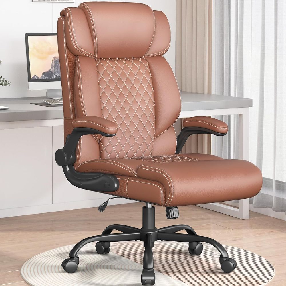 Ergonomic Office Chair - เก้าอี้สำนักงาน-เก้าอี้ทำงานแบบพนักพิงสูง ระบายอากาศได้ดี พร้อมที่วางแขนแบบยกขึ้นได้ รองรับหลังส่วนล่าง-เก้าอี้หนังหมุนได้ตามหลักสรีรศาสตร์