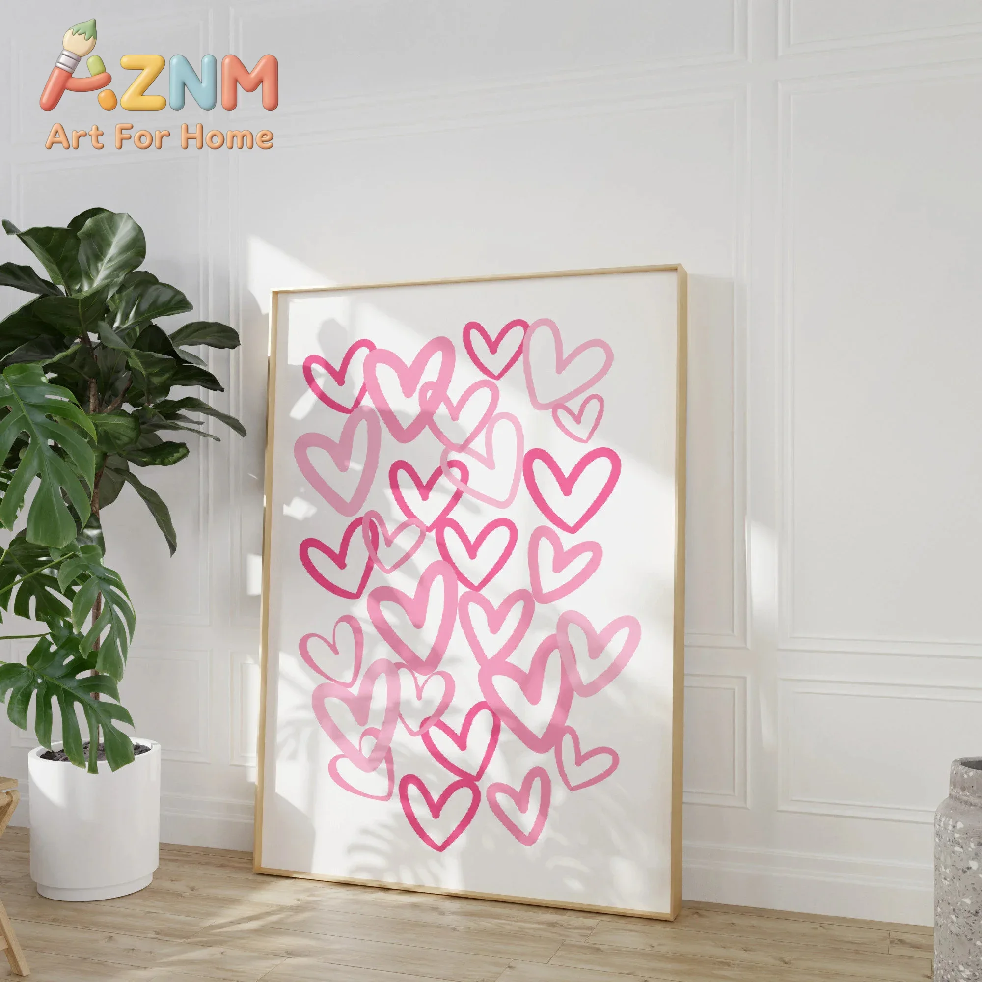 ภาพพิมพ์บนผ้าใบลายหัวใจสีชมพูส - Home Office Room Inspiration บทวิจารณ์และราคา