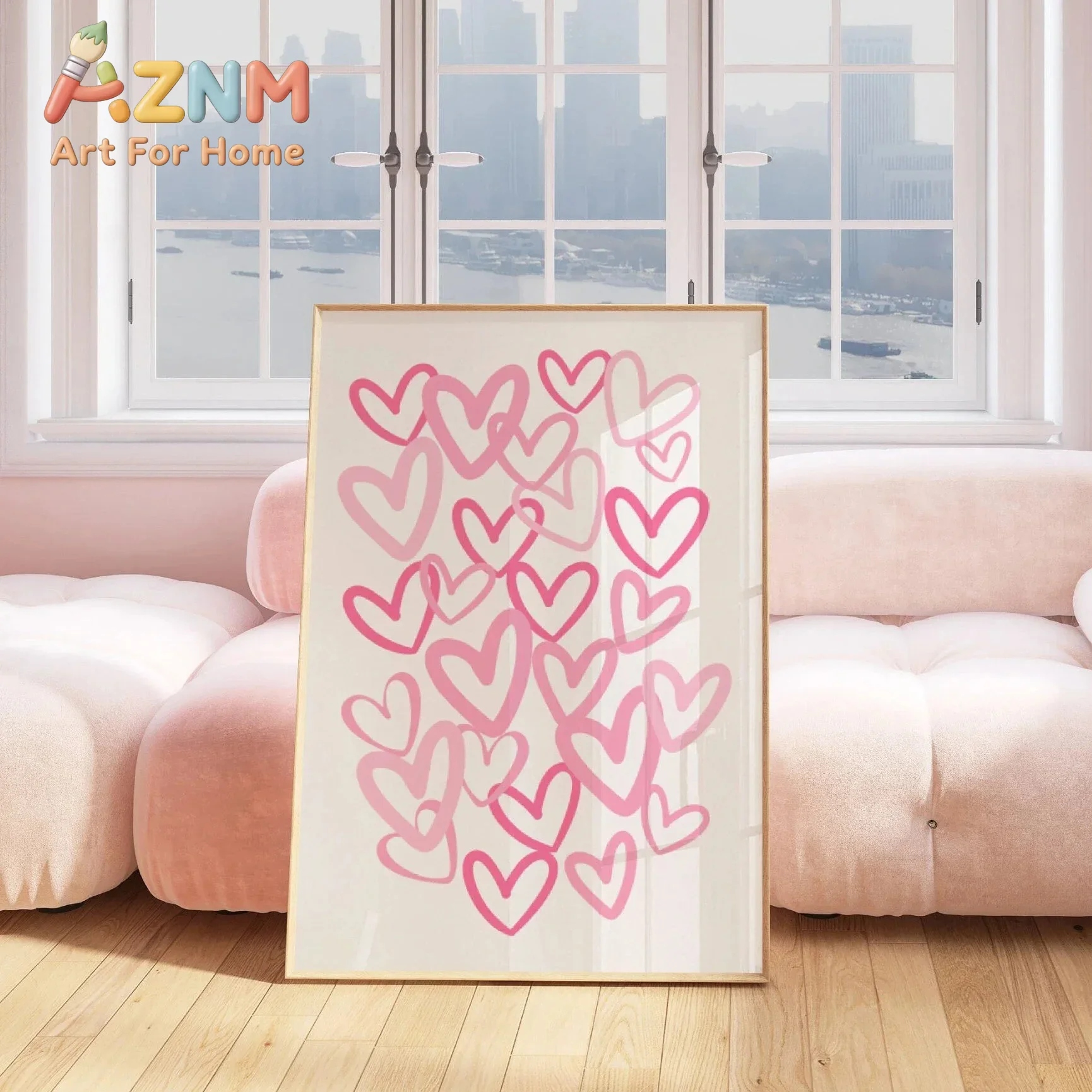ภาพพิมพ์บนผ้าใบลายหัวใจสีชมพูส - Home Office Room Inspiration บทวิจารณ์และราคา